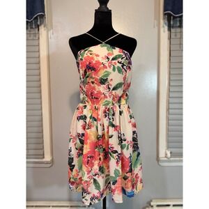 Antix Floral Halter Skater Dress Cottagecore Open Back Sundress Fit & Flare -L